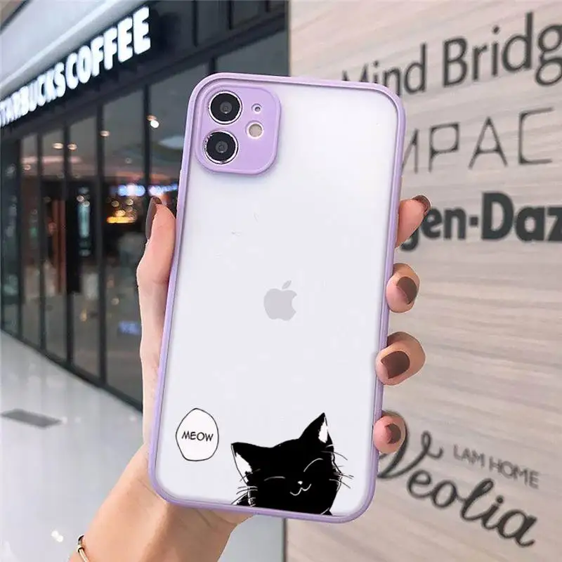 

Lovely cartoon animal black cat Phone Case matte transparent For iphone 7 8 11 12 plus mini x xs xr pro max cover