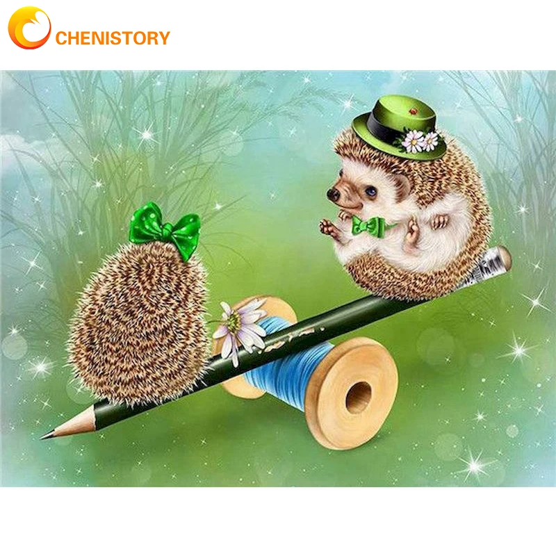 

CHENISTORY Animal Oil Painting By Numbers Hedgehog Home Decoration Acrylic Paint Coloring By Number Canvas Animal Handpainted