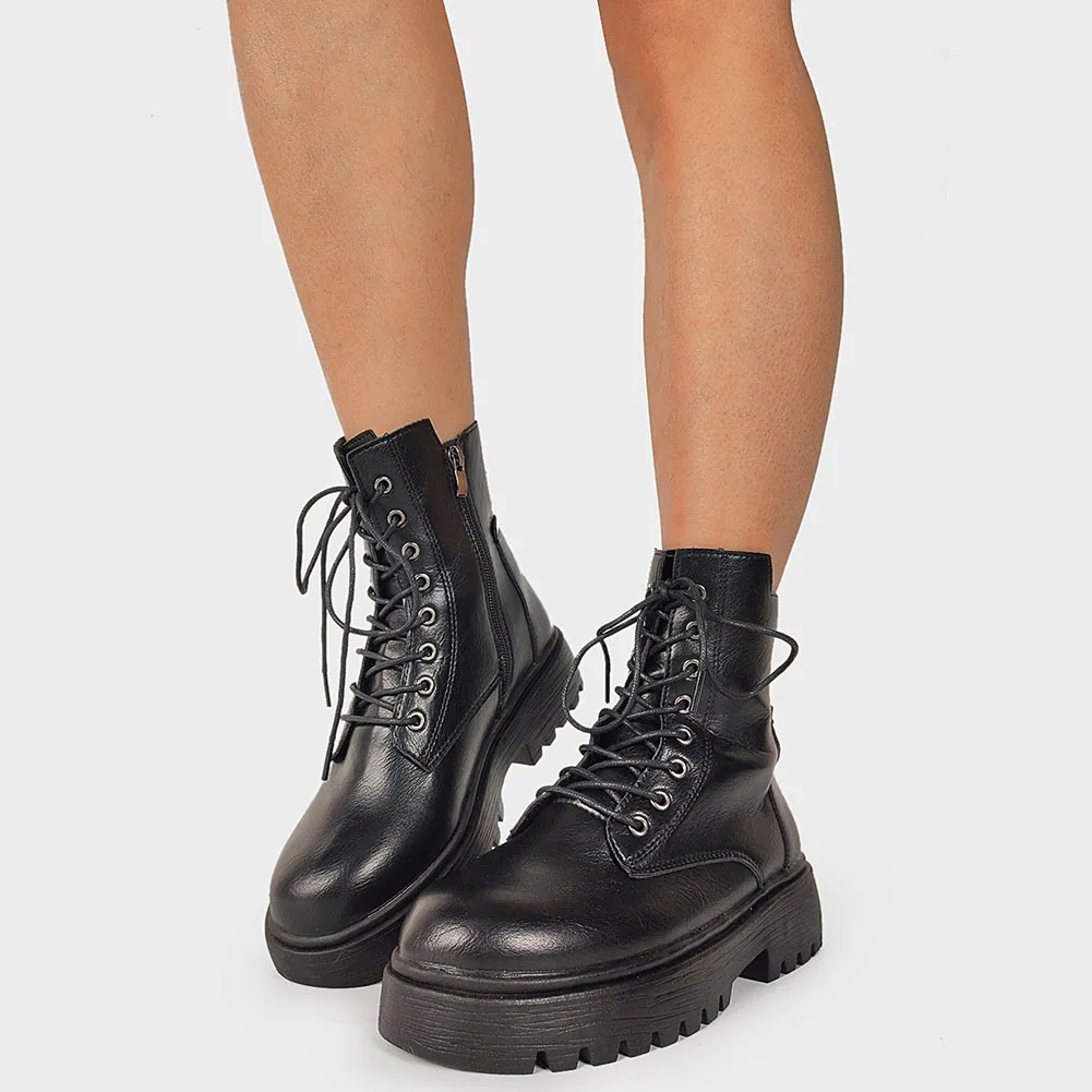 Женские ботинки со шнуровкой на платформе с квадратным каблуком в