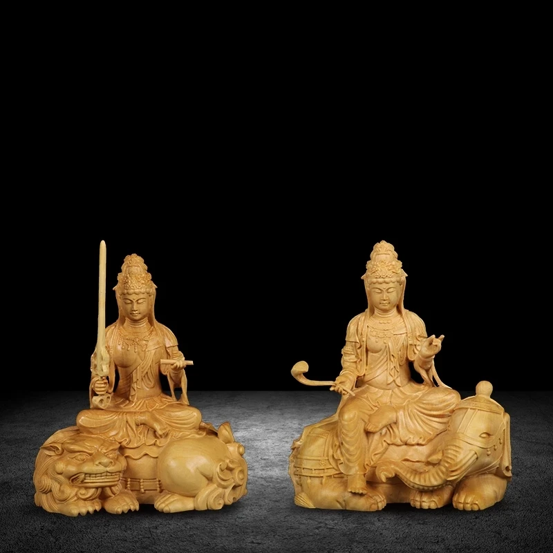 

11CM Manjushri Wood Buddha Statue Wood Buda Sculpture Wealth God Craft Handmade Decoration Wood Carving