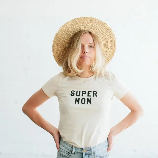 Женская футболка с принтом SUPER MOM, хлопковая Повседневная забавная футболка, подарок для леди Yong Girl, уличный Топ, футболка, 6 цветов, MF-12
