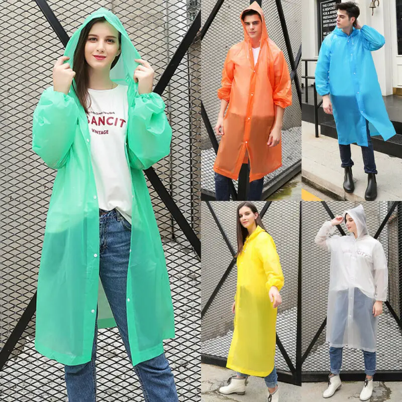 

Women Men Kids Waterproof Jacket Clear PVC Raincoat Rain Coat Hooded Poncho Rainwear