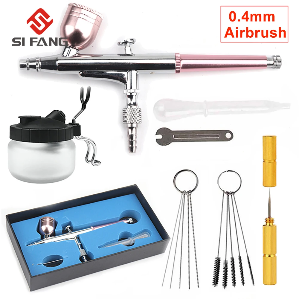 0.4mm Dual-Action Airbrush Spray Gun Airbrush Kit for Makeup Nail Paint Tattoo Body Car Decoration Cleaning Tool