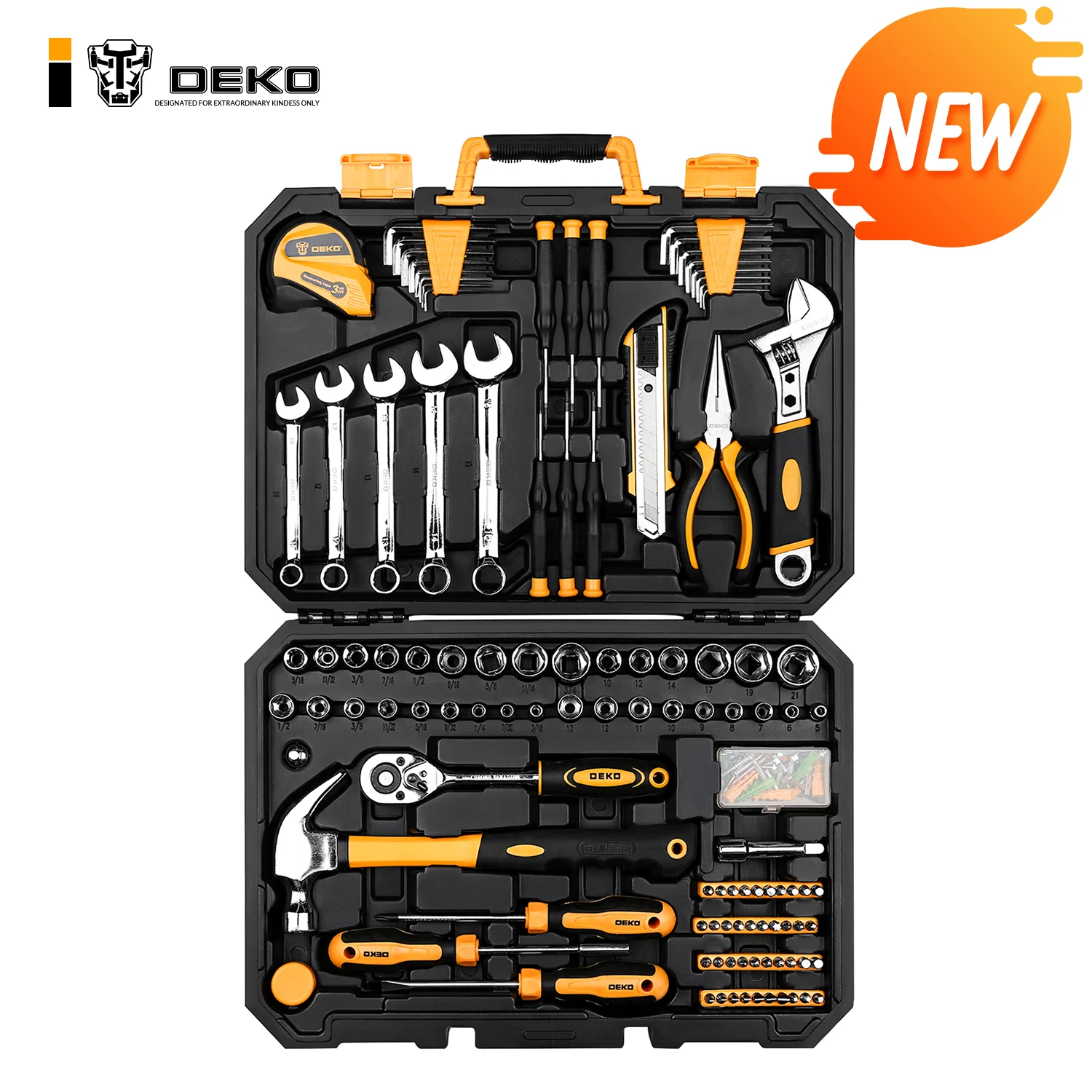 

DEKO DKMT158 Professional Auto Repair Hand Tool Set Socket Wrench Screwdriver Mixed Tools Kit with Plastic Toolbox Storage Case