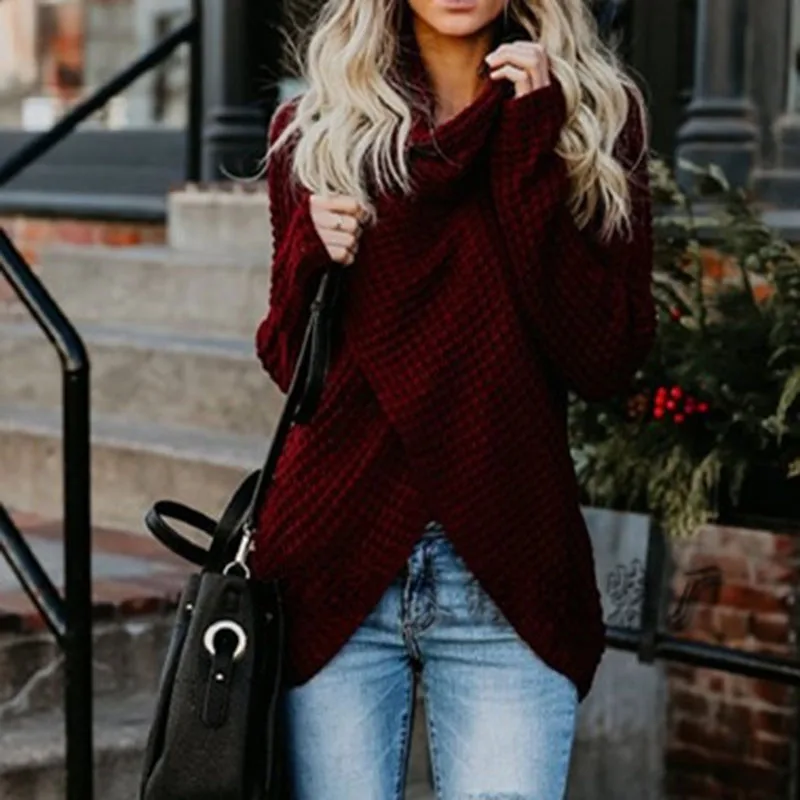 Женский вязаный свитер с длинными рукавами женские асимметричные топы