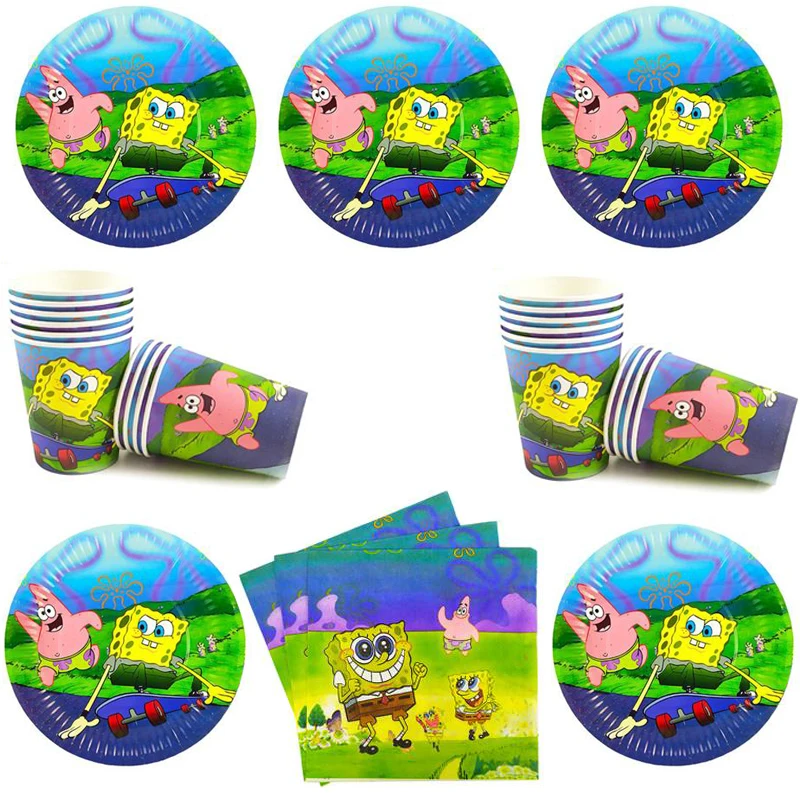 

SpongeBobo Theme Birthday Party Napkins Baby Shower Towels Plates Cups Girls Favors Decorations Events Supplies Dishes 60pcs/lot