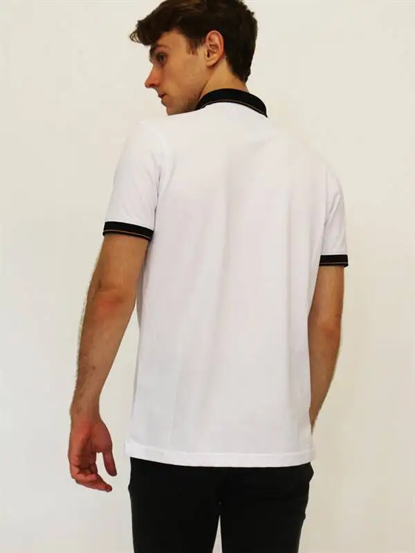 

Mens White Collar Detailed Striped Polo Collar T-shirt