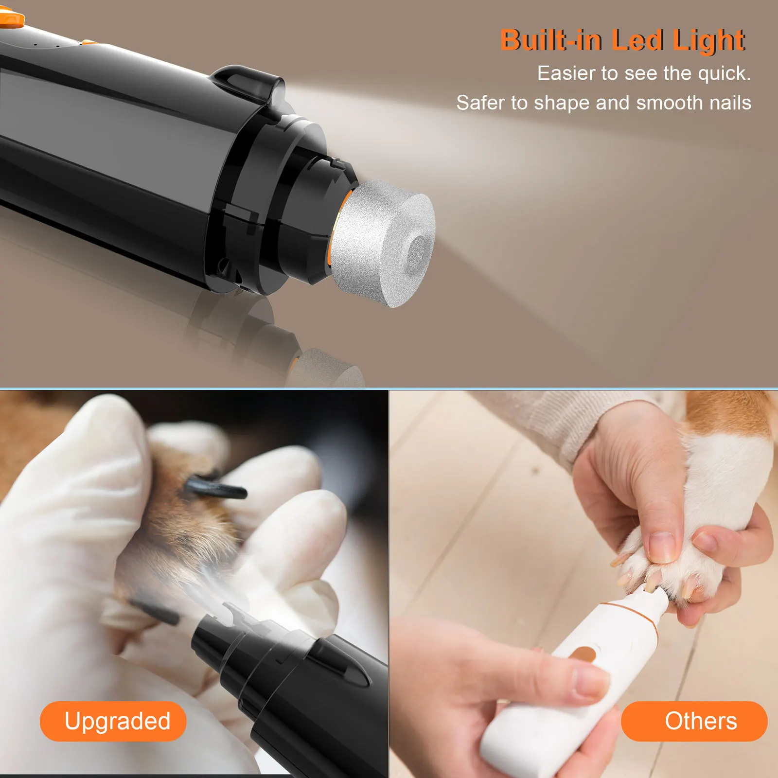 

DUOMASUMI USB-C Charging Pet Nail Grinder for Dog Cat Nail Grooming Trimmer Tools LED Lighting Kitty Dog nail clippers