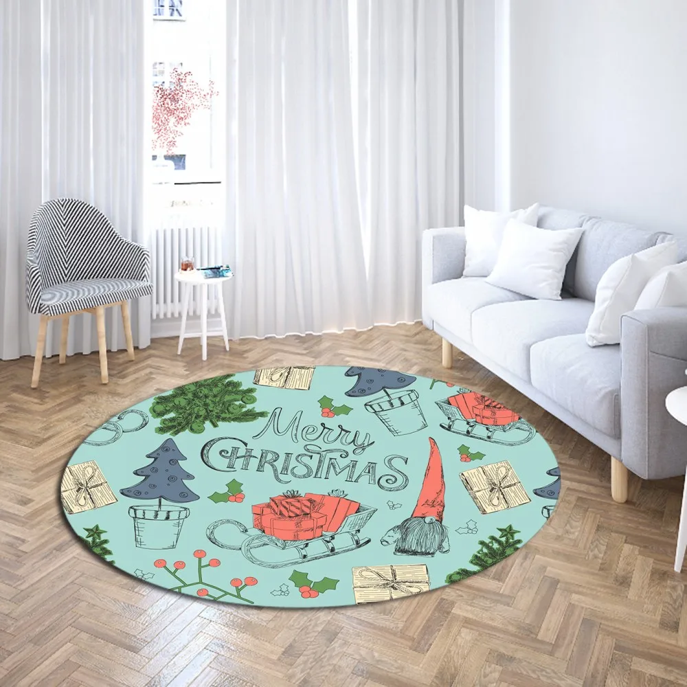 Merry Christmas Round Carpet 3D Print Soft Rugs Cloakroom For Living Room Mat Computer Chair Area Play Tent | Дом и сад
