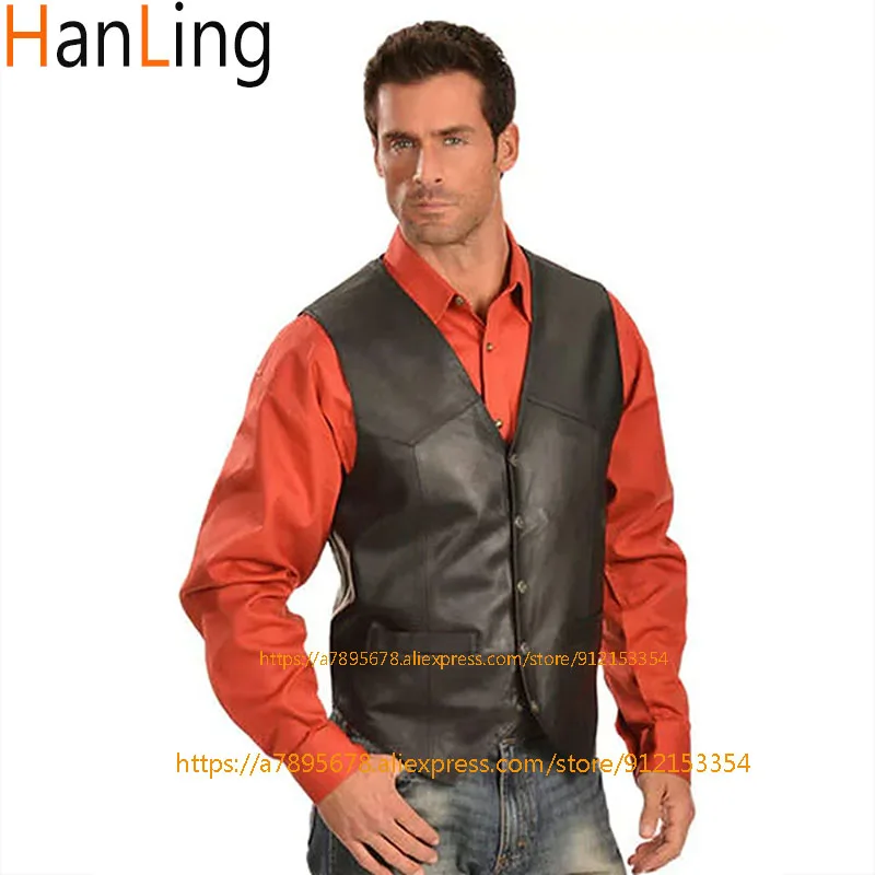 Мужской жилет из коровьей кожи с V образным вырезом в стиле стимпанк|Костюмные