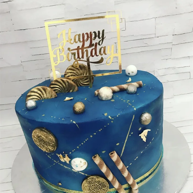 INS New Happy Birthday Acrylic Cake Topper Gold Frame For Boys Kids Party Decorations Baby Shower | Дом и сад