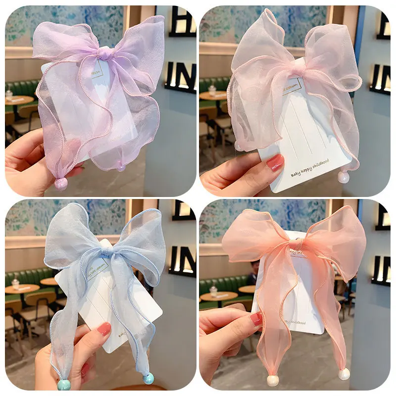 

2020 New Children Cute Colors Tie Net Yarn Bow Hair Bands Hairpins Girls Lovely Hair Clips Rubber Bands Kids Hair Accessories