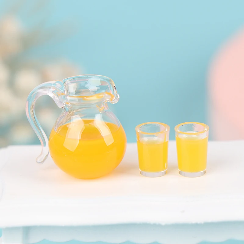 

3Pcs/set 1:12 Dollhouse Miniature Drink Cup Orange Juice Jug Kettle Model Kitchen Decor