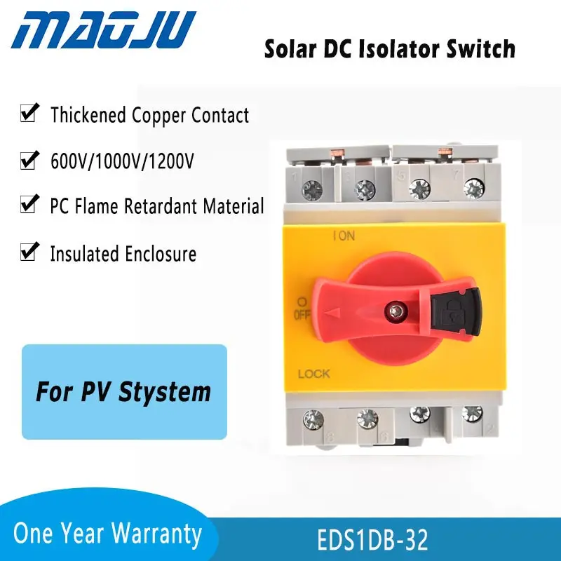 

DC Solar Isolator Switch 600V/1000V/1200V 4p 32A Disconnector Breaker Circuit Control Appliance for PV System Insulated Switch