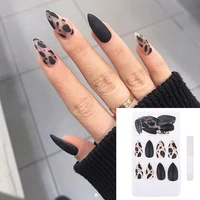 24pcsbox leopard false nail long french fake nails uv gel press on nails tips with glue girls women fashion nails art decor