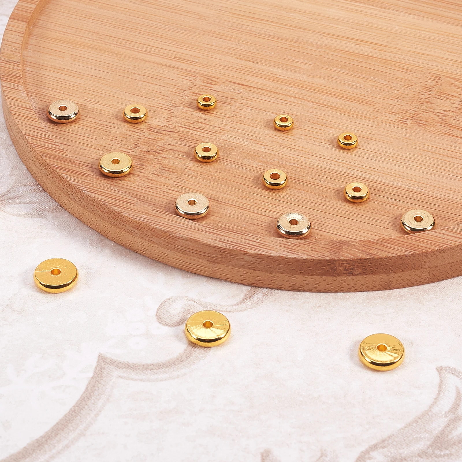 

220Pcs/box Flat Round Brass Spacer Beads Barrel Plating Golden Loose Spacer Bead Charms for Jewelry Making Findings Mixed Size