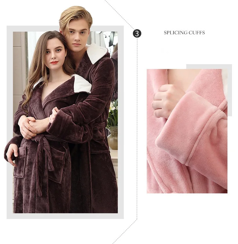 Lovers коралловый флис Халат с капюшоном осень зима теплая одежда для сна для женщин и мужчин плотный халат Lounge Ночная Рубашка домашняя одежда XXXL