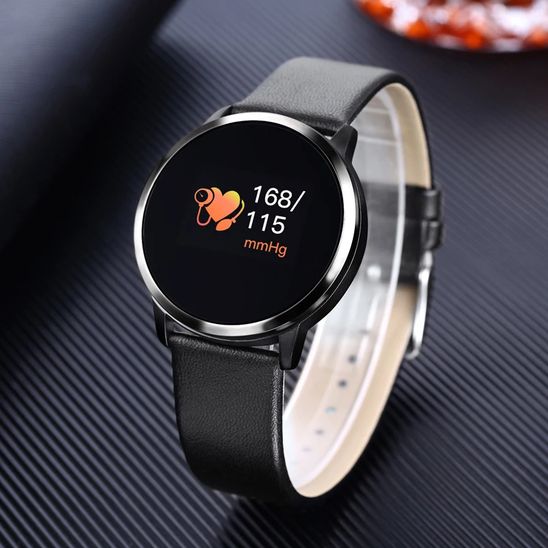 Black Leather Обновленные Смарт-часы BELOONG Q8 из розового золота, модная электроника для мужчин и женщин, водонепроницаемый спортивный трекер, фитнес-браслет, умные часы - Цвет: Black Leather