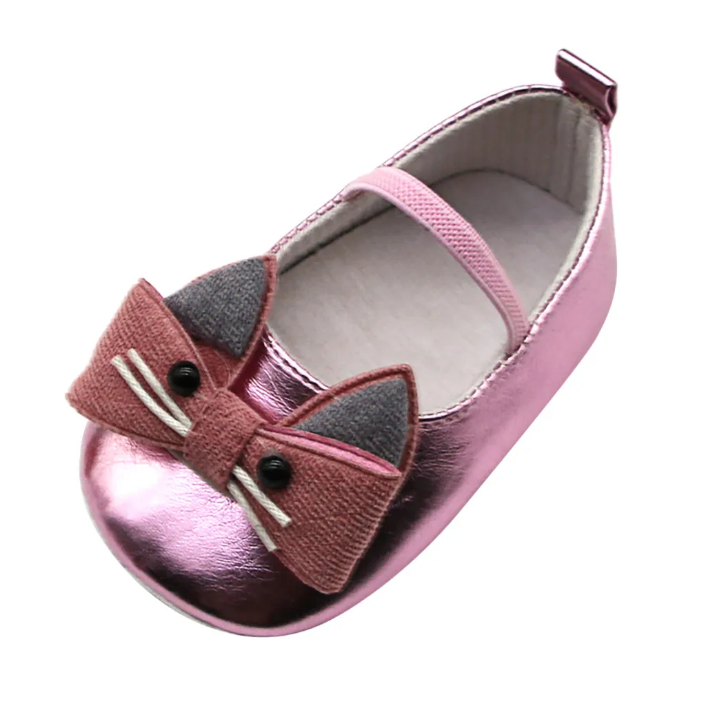 Кожаные туфли для новорожденных девочек с котятами мягкая подошва одинарная