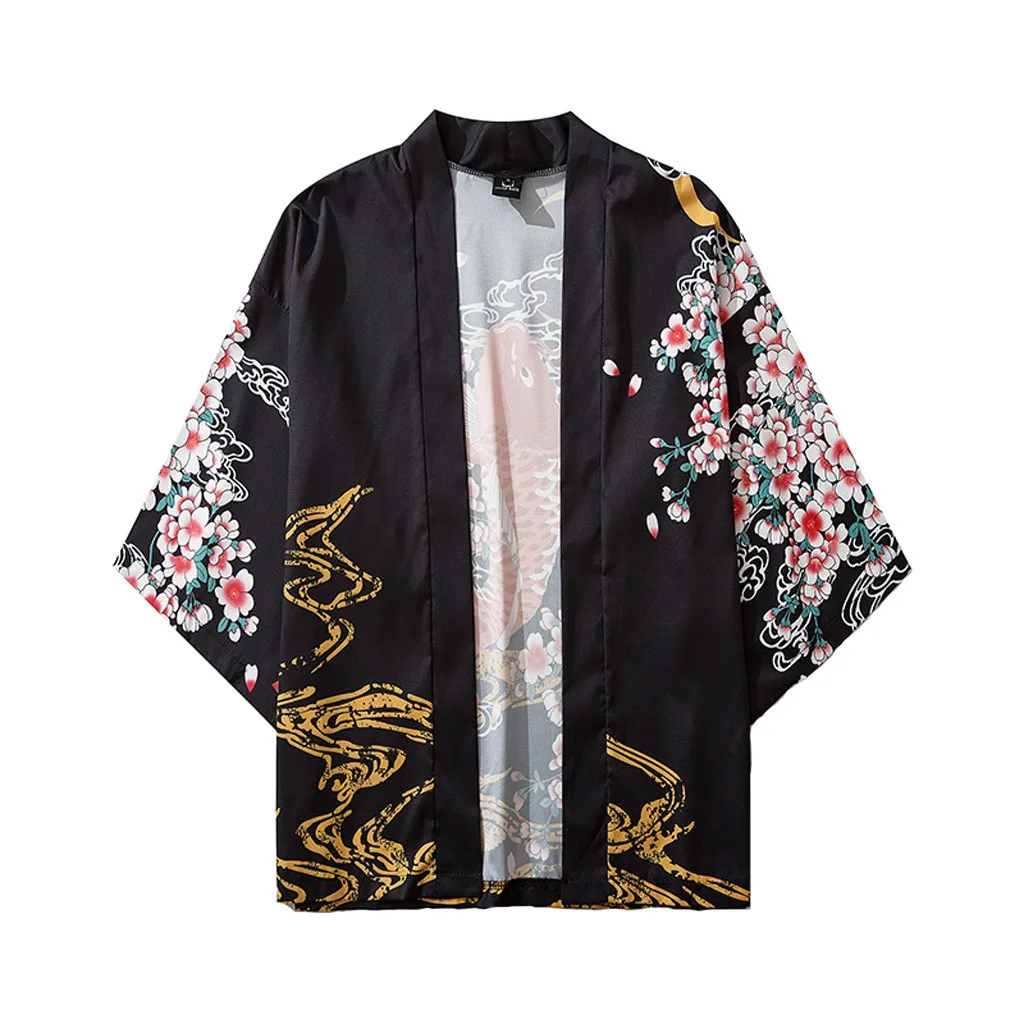 Кимоно в японском стиле Харадзюку для мужчин юката кардиган пальто с принтом