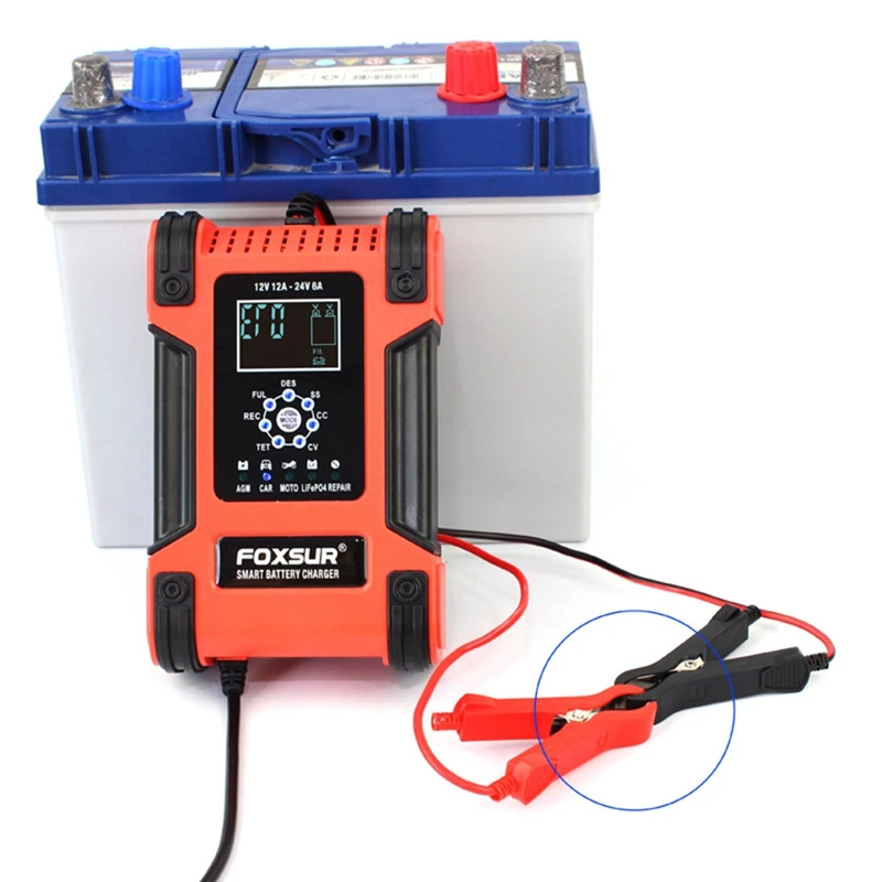 HFES FOXSUR 12V 24V 12A импульсное Ремонтное зарядное устройство Lifepo4 мотоциклетное и