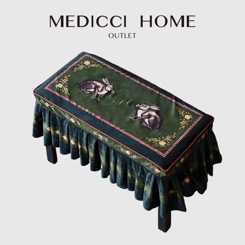 

Medicci Home Vintage Hand Made Piano Bench Cover Fairytale Town Rabbit Print Luxe Velvet Piano Protector Chair Cover Chic Decor
