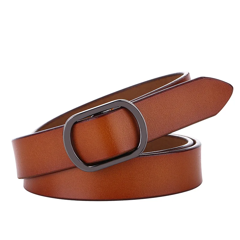 

Genuine Leather Women Fashion Jeans Classic Retro Simple Metal Buckle Female Pin New Denim Dress Sword Goth Luxury Cowhide Belt