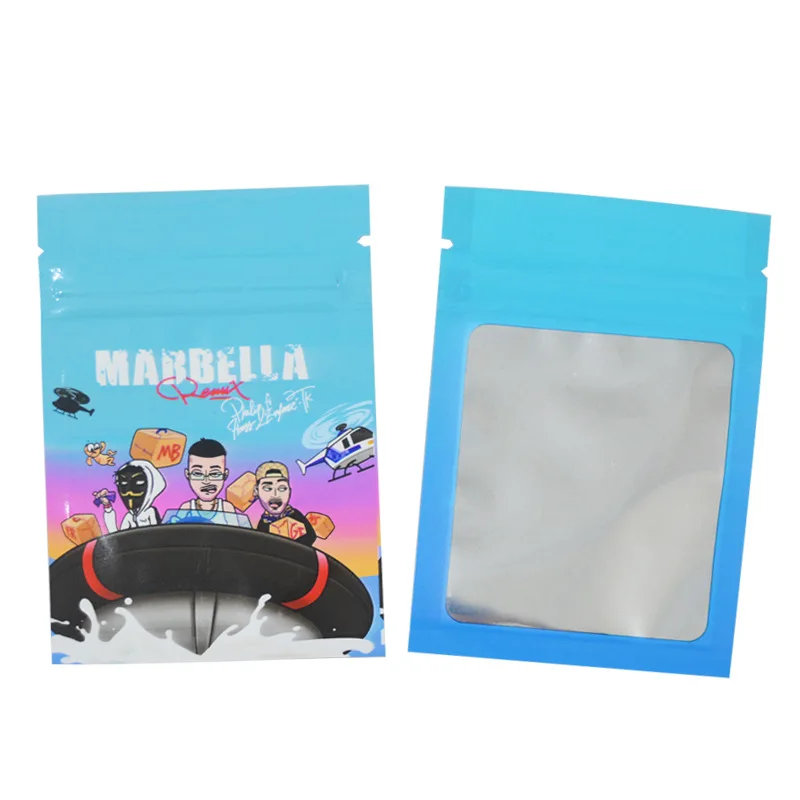 

500PCS Smell Proof 1g 3.5g CBD Weed Gummy Candy Flavor Retail Zipper Empty Mylar Bag Plastic Packaging Pouch With Clear Window