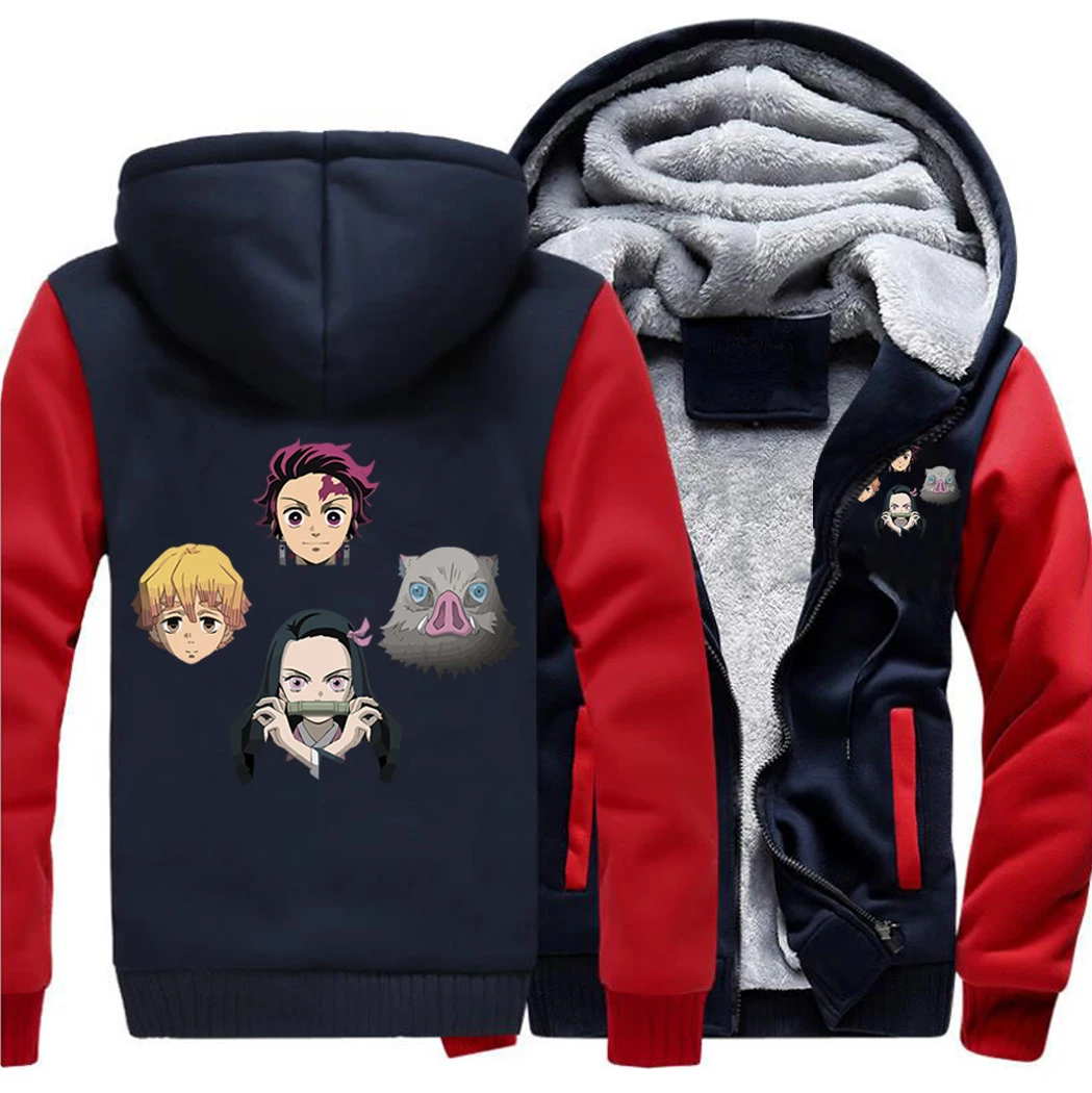 

New Anime Winter Demon Slayer Tanjilor Warm Hoodie 2020 Hip Hop Coat Raglan Printed Coat Men Thick Fleece Zipper Sweatshirts