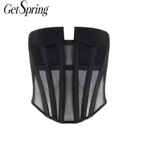 getspring women crop tops zipper lace corset fishbone tank top sexy backless tops strapless high waist summer top 2021 fashion