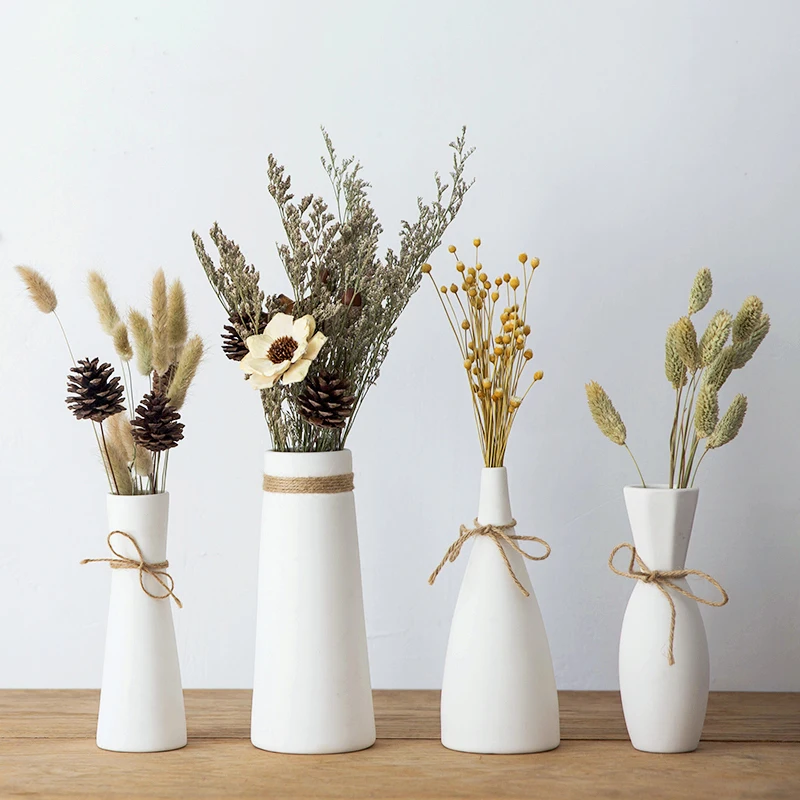 Белая керамическая ваза в скандинавском стиле украшение для цветов сухих