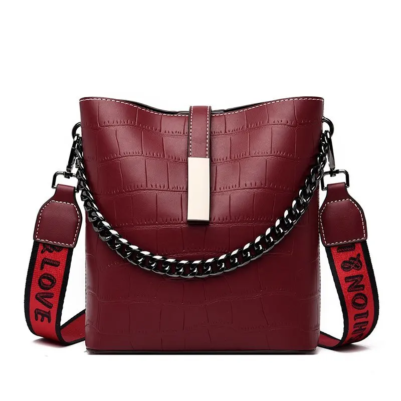 

High Quality Luxury Brand Women Leather Handbags Stone Pattern Shoulder Bag Female Sac Crossbody Bags Women Vintage Bucket Bag