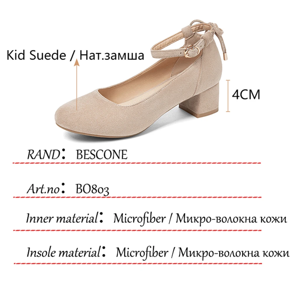 

BESCONE Women Pumps Fashion Butterfly-Knot Handmade Female Shoes Buckle Strap Plus Size 33-43 Concise Office Lady Shoes BO803