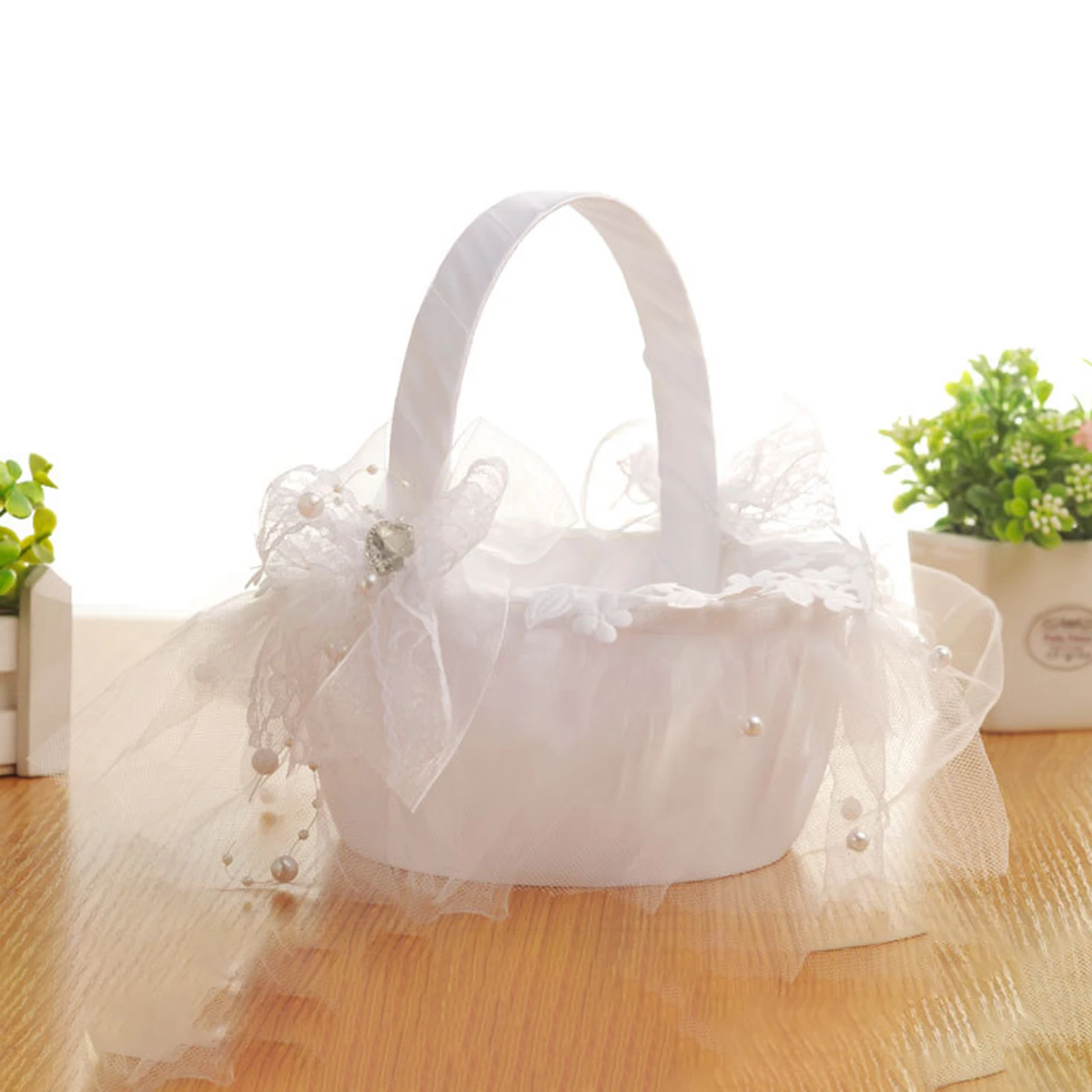 

Wedding Flower Basket With Bowknot Design Bridal Petals Basket for Wedding Ceremony Party Decoration