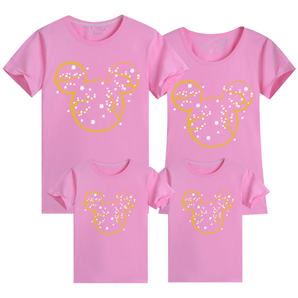 

New Fashion Family Vacation T-shirts Cotton Printing Mickey Children Short Sleeve Casual Base Baby Clothes Loose Harajuku Cozy