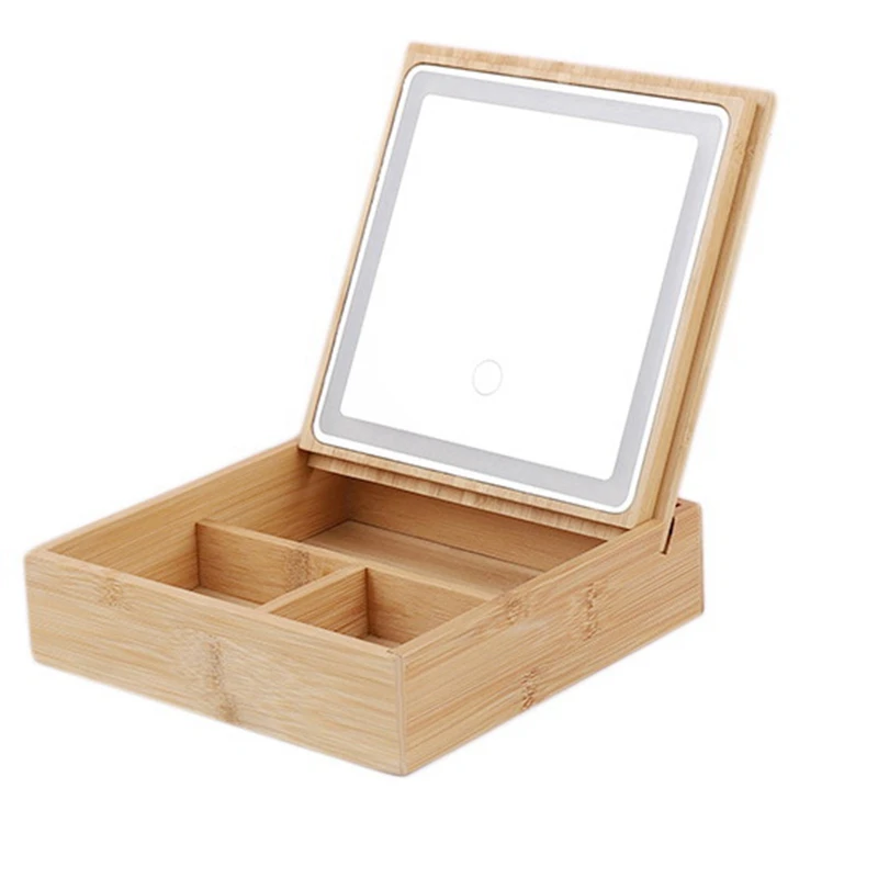 

Lighted Makeup Mirror Case with LED Fill Light Cosmetic Storage Box,Folding Portable Table Desk Mirror for Home Travel