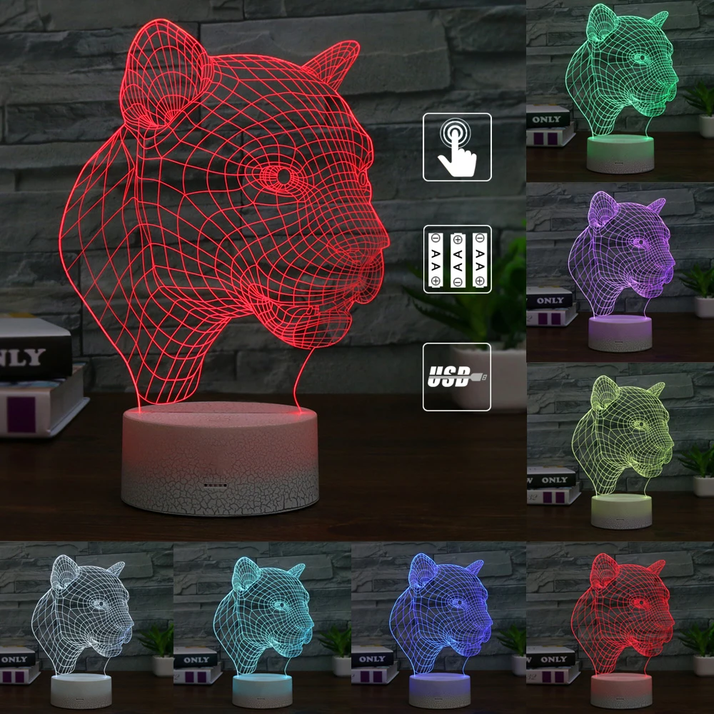 Leopard Head трехмерное видение ночник светодиодный украшение для дома 7 цветов 3D