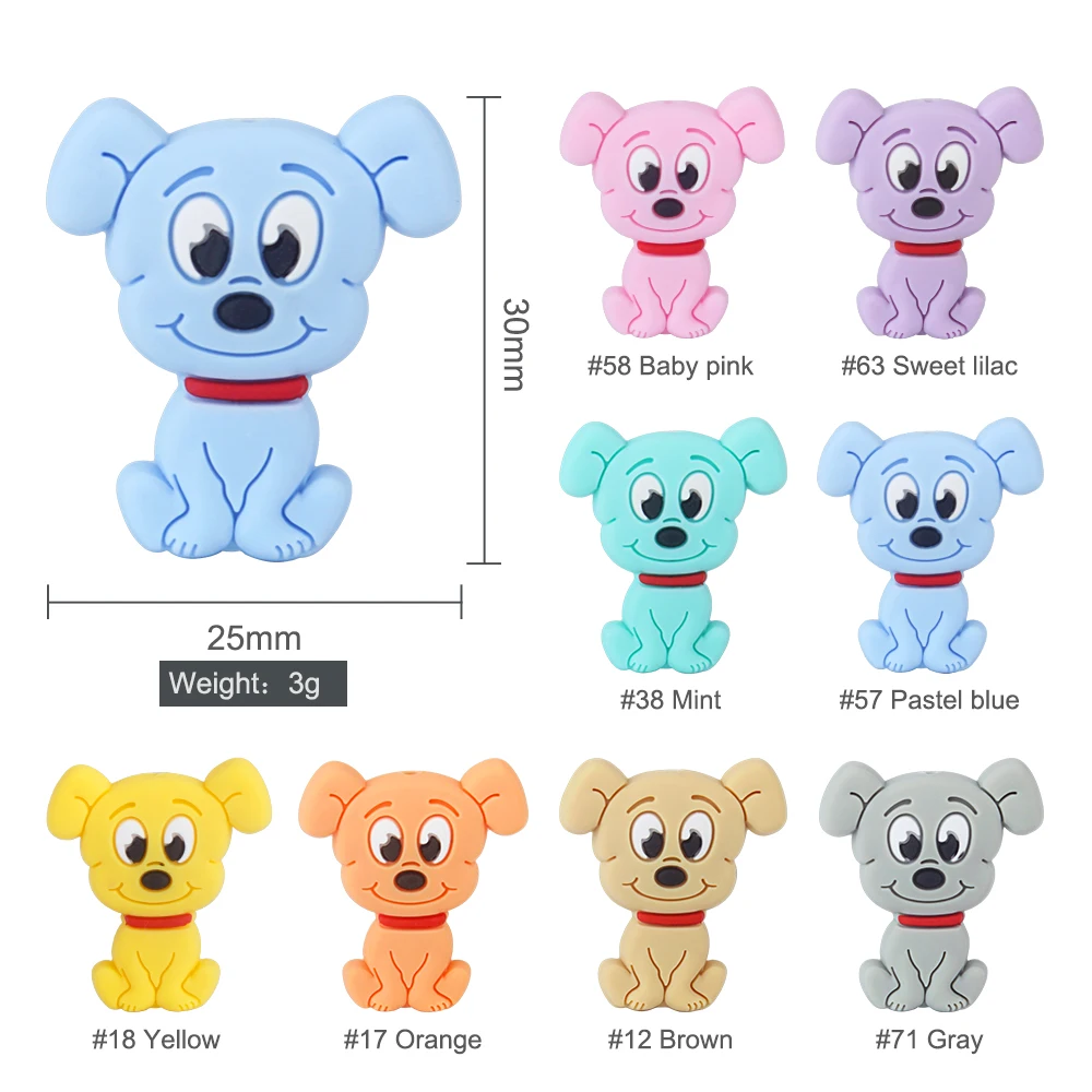 Keep&Grow 5pcs Cute Cartoon Dog Silicone Beads Food Grade Baby Teethers Silicone Teething Beads DIY Teething Toys Accessories images - 6