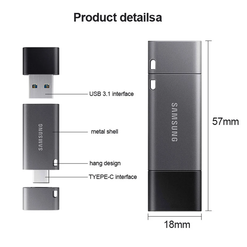 Флеш накопитель SAMSUNG USB 3 1 32 ГБ 64 200 МБ/с. 128 256 300 металлический флеш Type C и A для