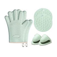 kitchen gloves set silicone microwave grill oven mitts non slip anti scalding heat insulation dish clamp pot pan gripper clip