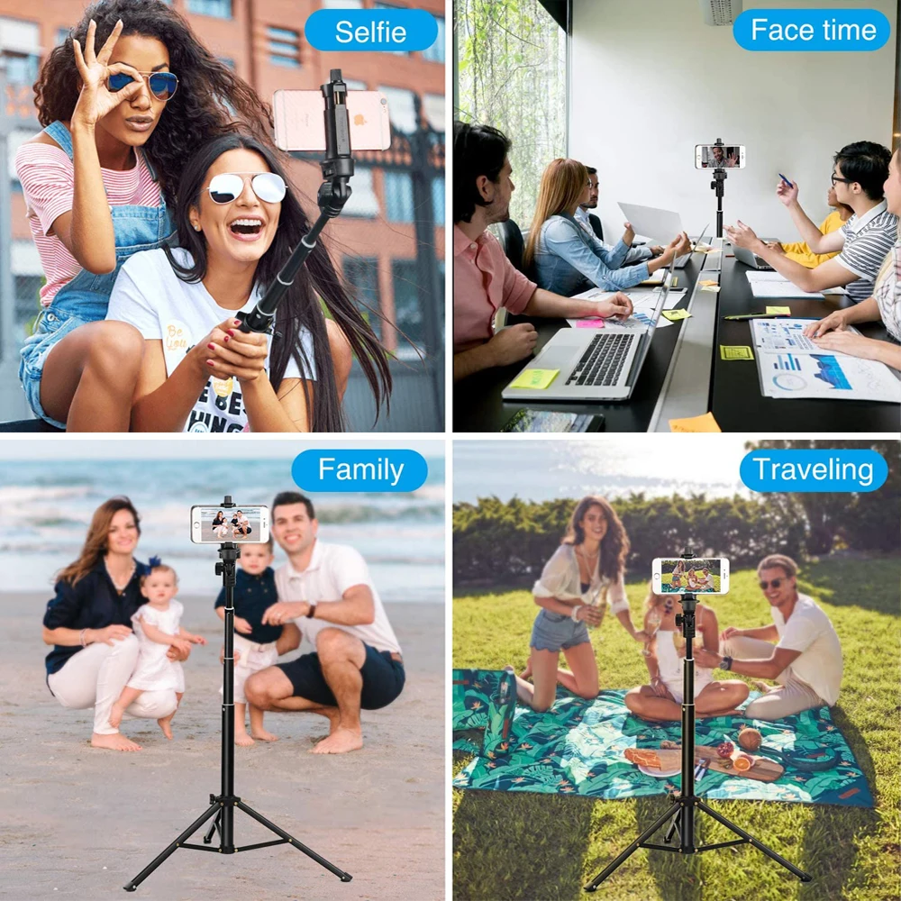 

62inch Video Selfie Stick Tripod Stand with Phone Holder Bluetooth Remote Ring Light Stand for Youtube Live Video Recording
