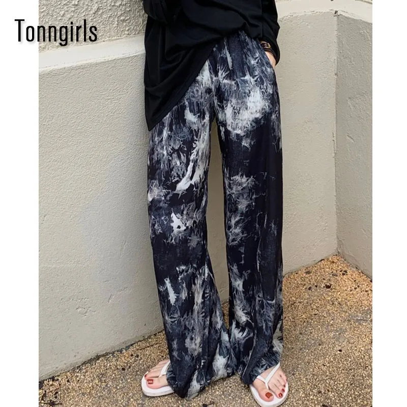 

Tonngirls Casual Tie Dye Long Wide Leg Trousers Women High Waist Summer Pants Female Loose Harajuku Ladies Pants Fashion Chic