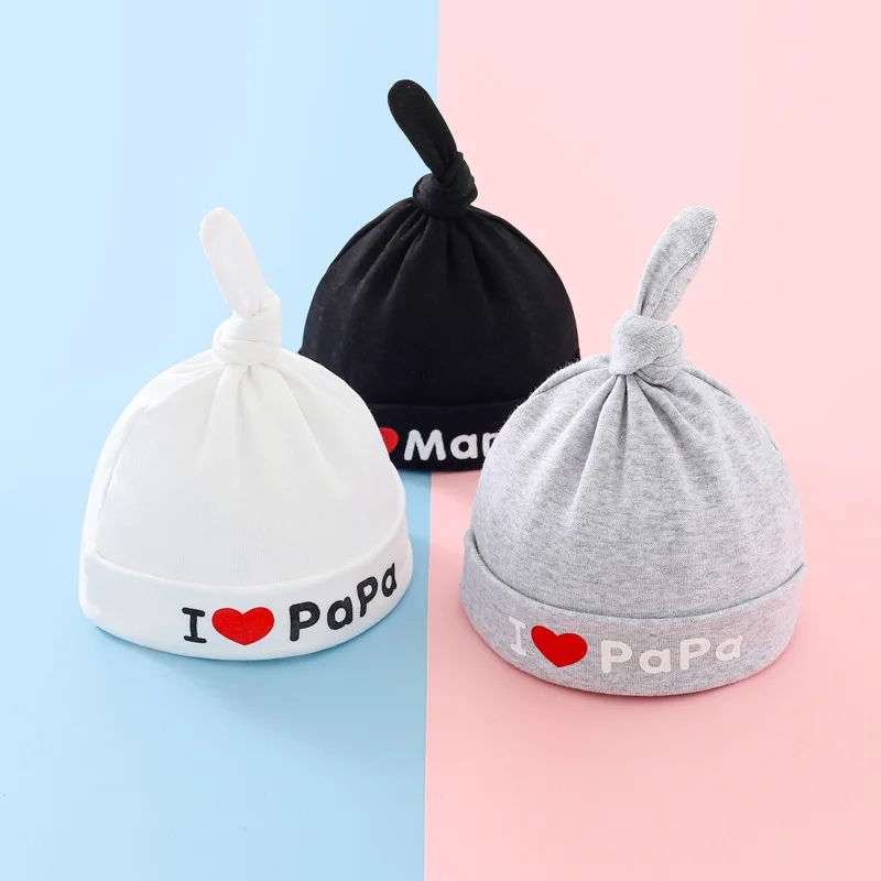 

Newborn Baby I love mom and dad Hat Cotton Spring Autumn Toddler Hat Knot Beanies Toddler Girls Sleep Caps Boys Girls Winter Hat