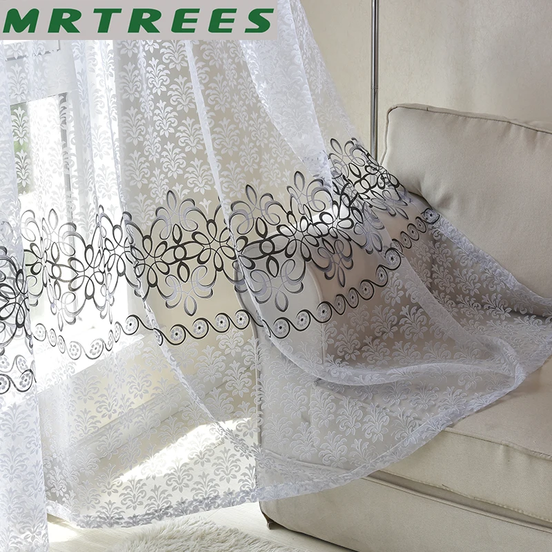 Цветочные современные тюлевые занавески MRTREES для спальни гостиной кухни тонкие