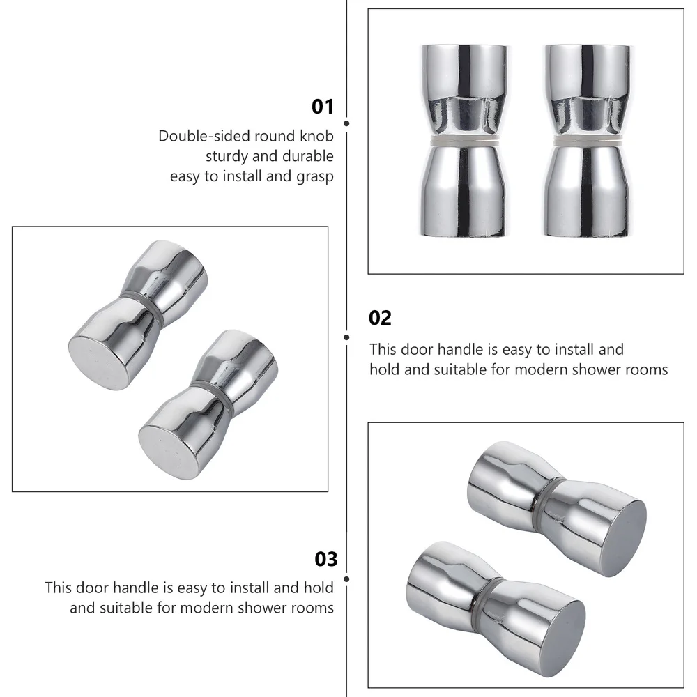 

2Pcs Single Hole Bathroom Door Handle Glass Door Knob Accessories (Silver)