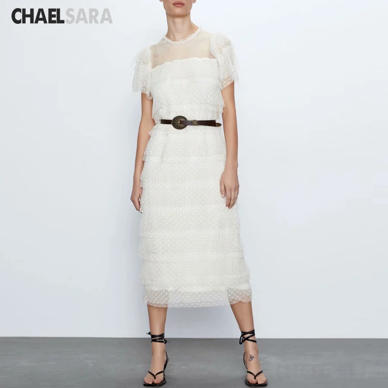 Весна-лето 2020 белое сексуальное Сетчатое женское Макси-платье с поясом круглым