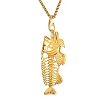 vintage classic fish pendant animal necklace men gold black silver color long chain necklace for man holiday anniversary gift
