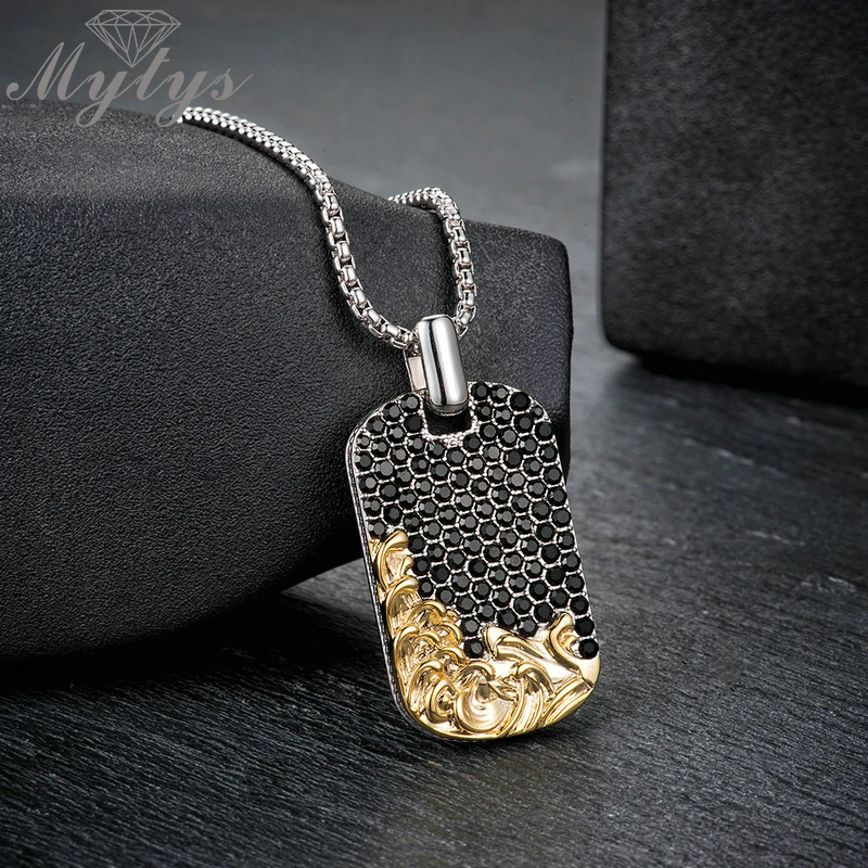 Ожерелье Mytys с подвеской-биркой для мужчин модная длинная цепь золотой узор и