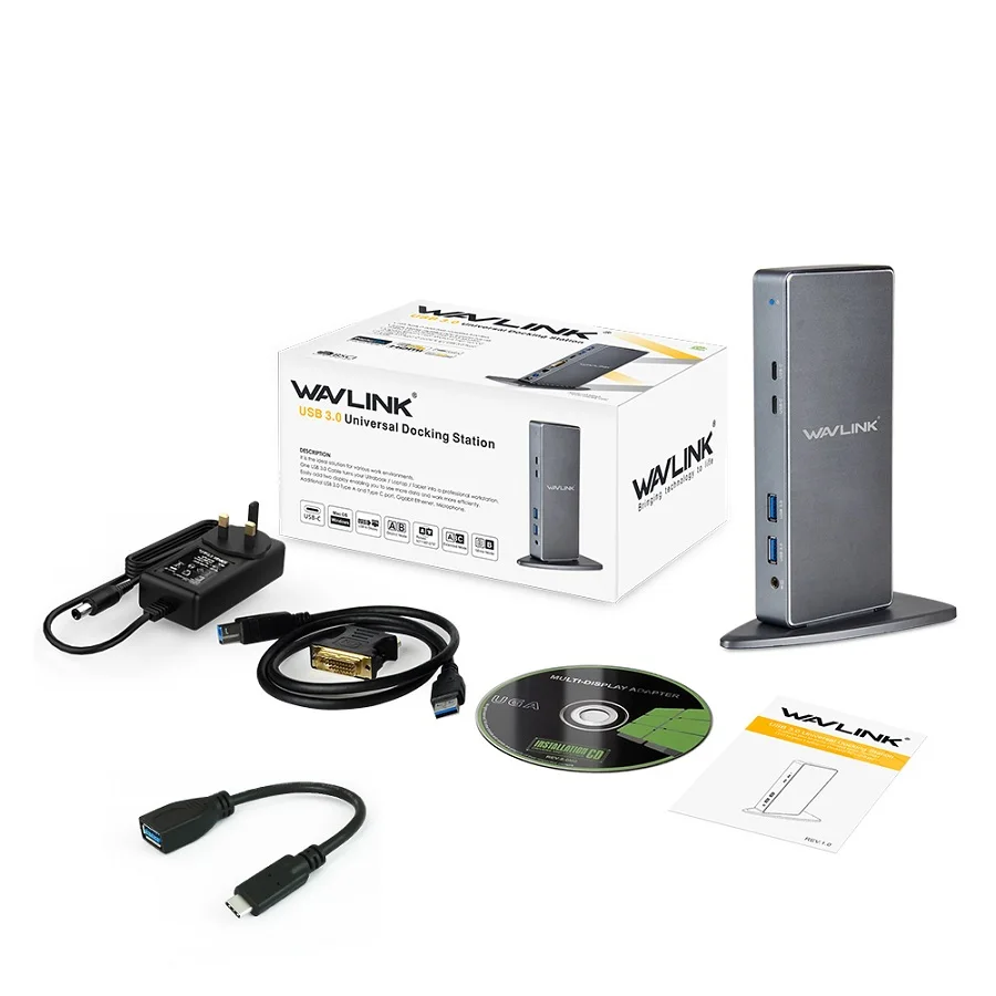 Wavlink USB 3,0 Универсальная док-станция для ноутбука из алюминиевого сплава двойной видео HDMI DVI Gigabit Ethernet расширение/зеркало видео режим - Цвет: UK plug