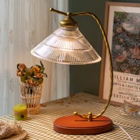 Vintage Led Desk Lamp European Glass Table Lamps for Living Room Bedroom Bedside Light Fixtures Iron Wood Dorm Study Stand Lamp